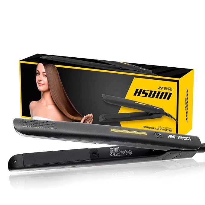 Ant Esports HSB1111 Flat Iron Hair Straightener, Professional Ceramic Hair Styling Tool for Stronger Hair, More Shine & Color Protection, Fast Heat up Hair Straightener Straightens & Curls  -  Black