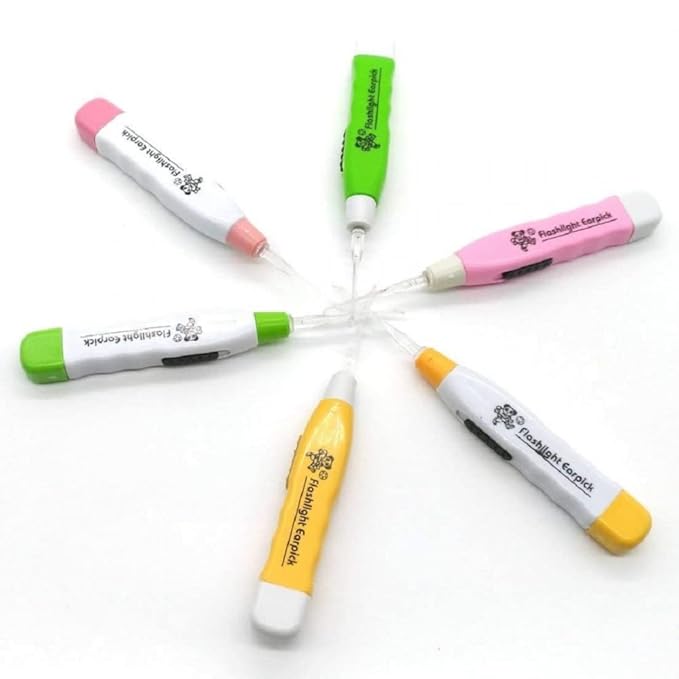(PACK OF 5) Ear Wax Remover Cleaner Tools With LED Flashlight Earpick For Kids Baby Men And Women Ear Curette Safety Storage Box (Multi Color)