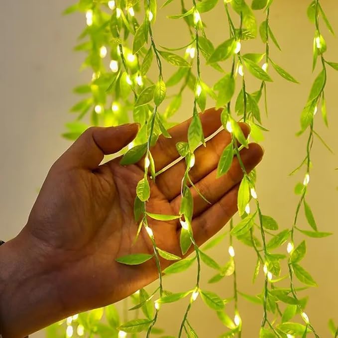 One94Store Artificial Leaf Curtain Lights  -  200 LED Warm White Fairy String Lights, 3x1m, Remote Control with 8 Lighting Modes for Home, Wedding, Party, Diwali, Christmas & Festival Decoration