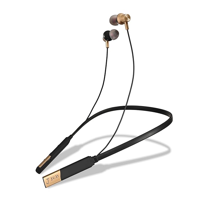 JGD Boom Z1 Bluetooth 5.0 Neckband with Up to 25 Hours Playtime and Hi-Fi Stereo Sound in Ear Dual Pairing, Magnetic earpiece,Voice Assistant with Mic (Golden)