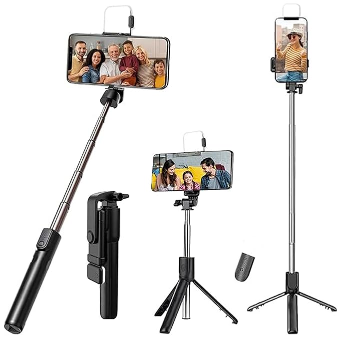 Kratos 70 cm Selfie Stick for Mobile, Foldable Tripod Stand, Compact & Extendable & 3 in 1 Multifunctional Design with Bluetooth Remote, Mobile Stand Holder for iPhone and Android Devices