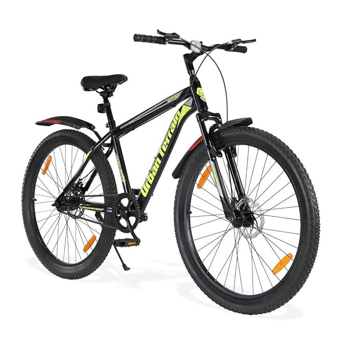 Urban Terrain Galaxy Pro High Performance Steel Mountain Cycles for Men with Front Suspension & Dual Disc Brake MTB Bike 27.5T Single Speed | Ideal for 15+ Years, Unisex, Frame Size : 17 inch, Green