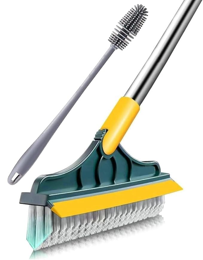 KBS Bathroom Cleaning Brush with Wiper + Bottle Cleaner Brush 2 in1 Floor Cleaner Long Handle Home Kitchen Bathroom Toilet Cleaning Accessories