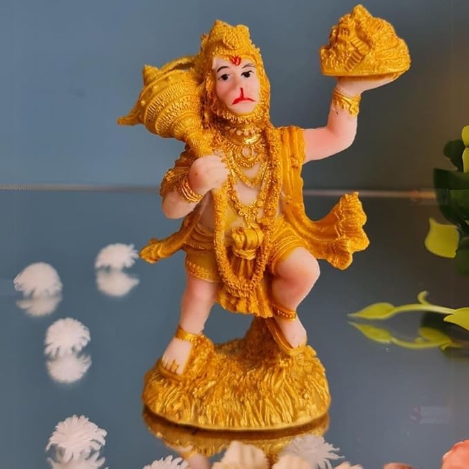 SATYAM KRAFT 1 pcs Hanuman Ji Idol with Gada | Lightweight Bajrang Bali Murti | Gift for Him/Her, Mother's Day Home Decoration, Pooja Mandir, Car Dashboard, Showpiece,Gifts (Polyresin)