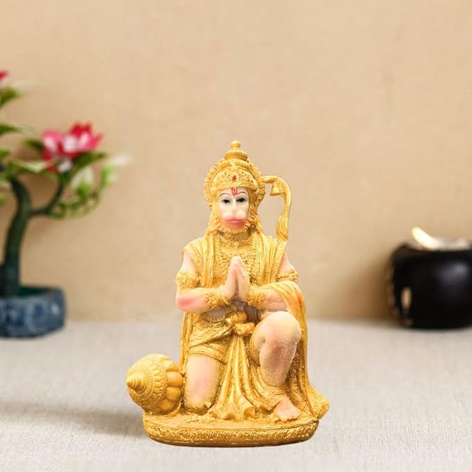 SATYAM KRAFT 1 PcHanuman Ji Murti with Gada | Lightweight Bajrang Bali Idol for Home Decoration, Pooja, Car Dashboard,Gift,Wedding,Showpiece, God Figurine Statue(Poly-Resin)