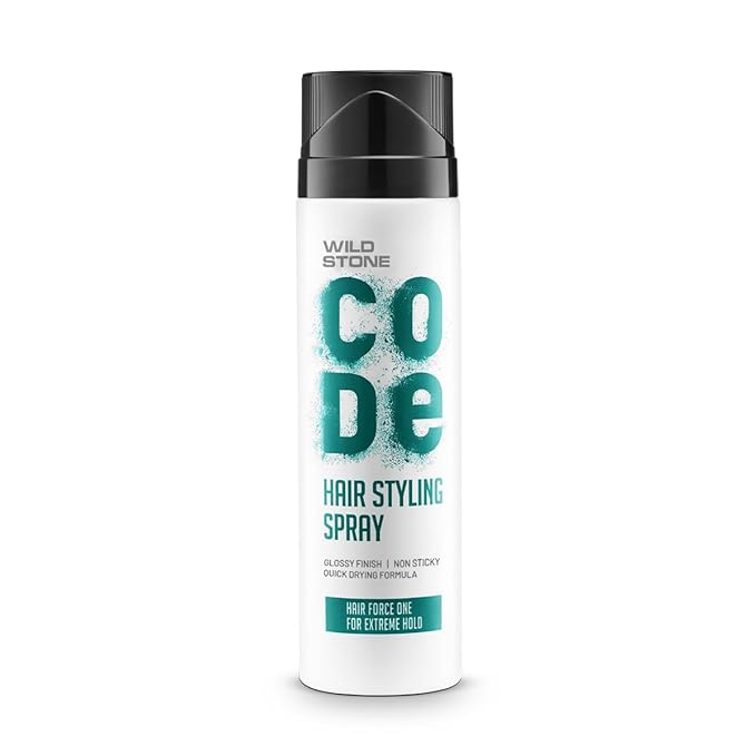 Wild Stone CODE Non Sticky Hair Spray for Men, 200ml|Non Greasy|Strong Hold|Quick Drying|No Sulphate|Paraben Free Hair Spray|Glossy Finish