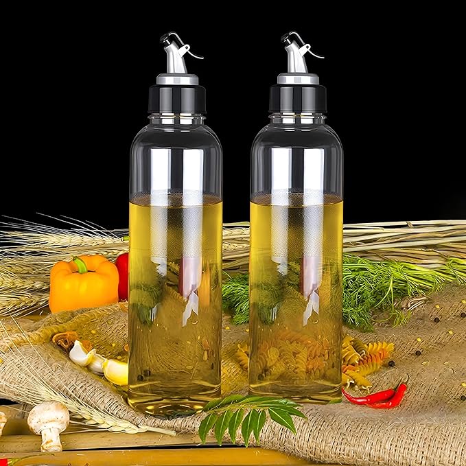 The Earth Store 1000 ML Plastic Oil Dispenser Set of 2 Transparent Cooking Oil Pourer for Kitchen Leakproof Sauce Vinegar Liquid Dispenser