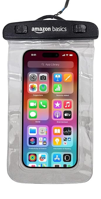 AmazonBasics Non-Toxic TPU and Plastic Dry Bag Case for iPhone Xs Max XR XS X 8 7 6S 6 Plus, Samsung Galaxy S9 S8 + Note 8 6 5 4, Pixel 3 2 XL, Mi, Moto (Transparent)
