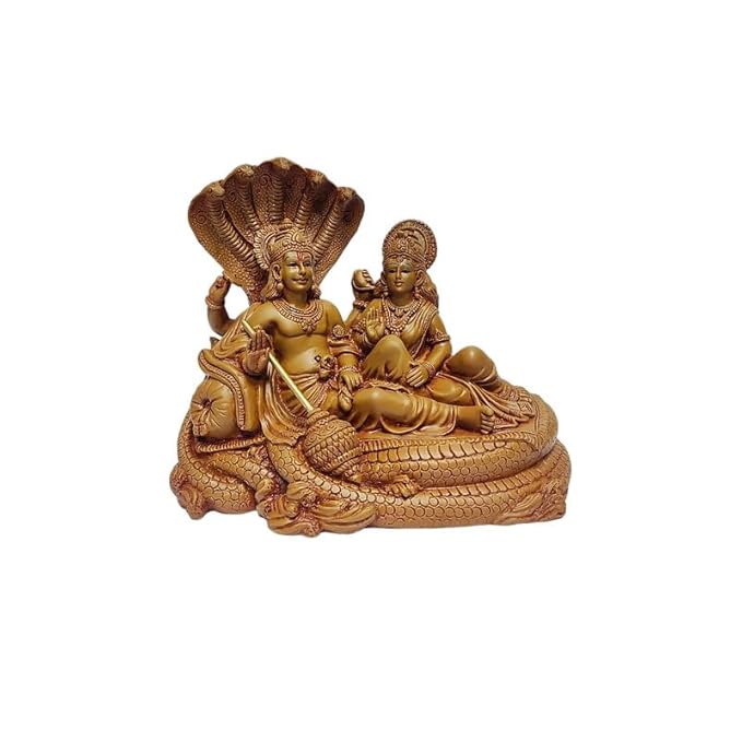 PRATIMA Wooden Finish Vishnu with Lakshmi Rest Upon Shesha Naag Idol statuefor Home décor|Gift and Diwali Pooja|Size:18.5 X 11 X 16 cm,Weight:670gm|