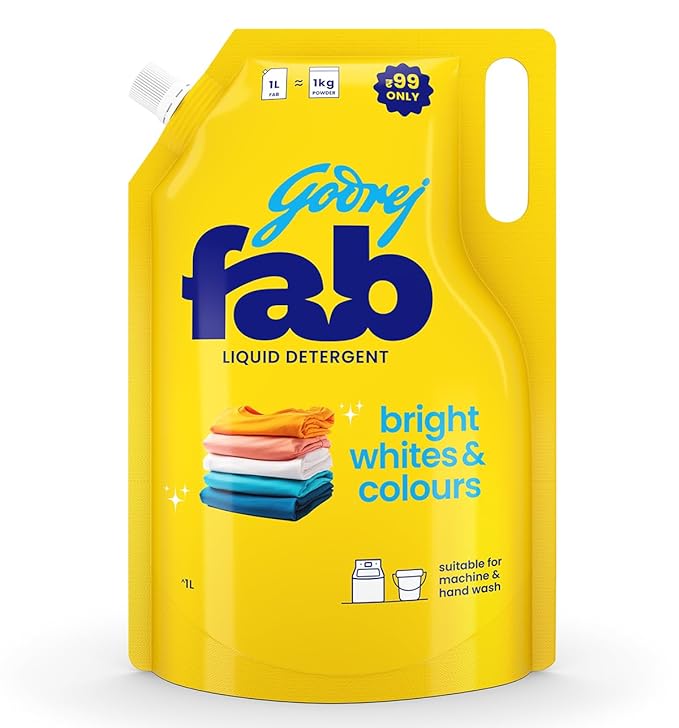 Godrej Fab Liquid Detergent Refill Pouch for Machine & Hand Wash - 1kg