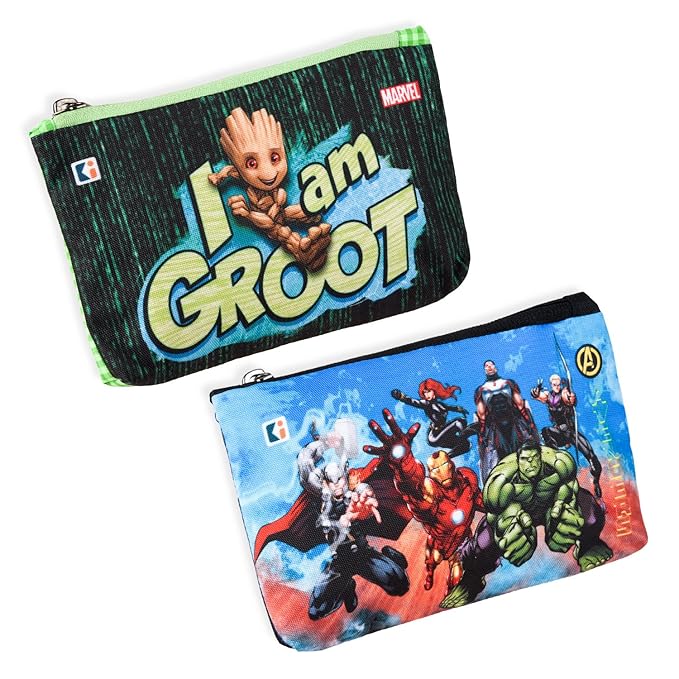 Kuber Industries Pack of 2 Pencil Pouch | Square Stationary Pouch | Pen-Pencil Box for Kids | School Geometry Pouch | Pencil Utility Bag | Marvel Pencil Organizer | Green & Black