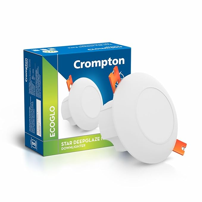 Crompton Star Deep Glaze NXT LED Downlighter 3W Round Cool Day Light | Pack of 1 | Recessed Deep Cut Ceiling Light, Cutout: 2.3" | Plastic Build | for Hall, Bedroom, Kitchen, Office, Store