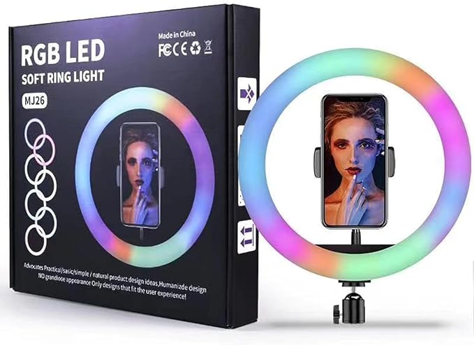 Dyazo 10 Inch Led RBG Ring Light Without Tripod 18 Colours Modes Dimmable Suitable for Smart Phones & DSLR, Insta, Live Stream, YouTube, Makeup