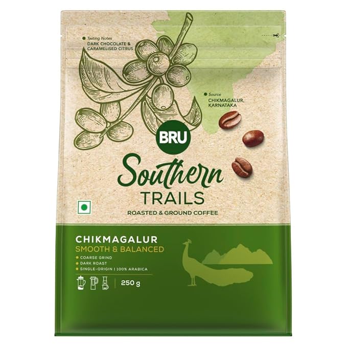 Bru Southern Trails|Chikmagalur|Dark Roast|100% Specialty Grade,Single Origin Arabica Ground Coffee|250 G,Bag