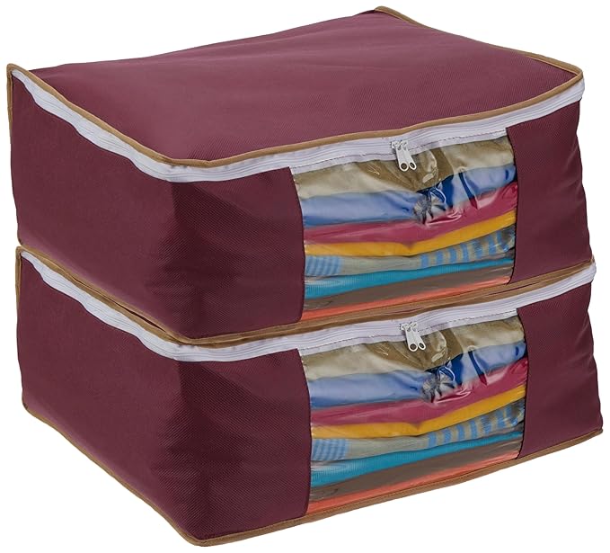 Amazon Brand - Solimo Non-woven Saree Bag | Transparent Window | Quality Stitching | Durable Zipper (Pack of 2)