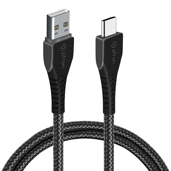 pTron Solero Braid 60W Type C Fast Charging Cable 1m for Samsung, OnePlus, Oppo, Vivo, Xiaomi, Realme, IQOO & other Type C devices, Unbreakable Nylon Braid & 480Mbps Sync Speed & Made in India (Black)