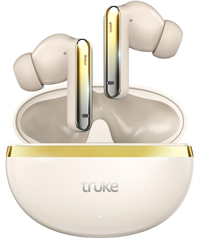 truke [Just Launched Buds Q1 Lite True Wireless Earbuds with 48H Playtime, Crystal-Clear Calls, Fast Charging, Elegant Royal Design, Bluetooth 5.4, Noise Cancellation, Gaming Mode, 1Yr Warranty