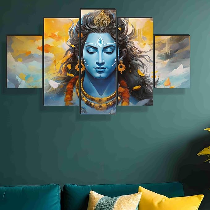 SAF paintings Shiva Paintings for Wall Decoration - Set Of Five, 3d modern art Painting for Living Room Large Size with Frames for Home Decoration, Hotel, Office 76.2 cm x 45 cm SANFPNLS35477