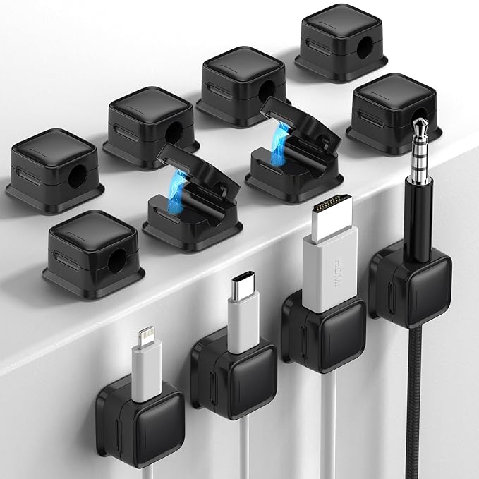 Costop 12 Pack Magnetic Cord Organizer Holder, Strong Adhesive Desk Cable Management, Easy Open, Organize Phone Charging Cords, Wire Holder, Neatly for Home, Office, Car, Desk, Nightstand - Black (W)
