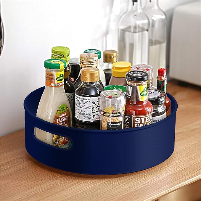 HomeWiz Kitchen Multi-Purpose 360° Rotating Organizer Tray | Space-Saving Kitchen & Pantry Storage | Multi Purpose Organization Rotating Tray | Turntable for Spices, Storage | Dark Blue