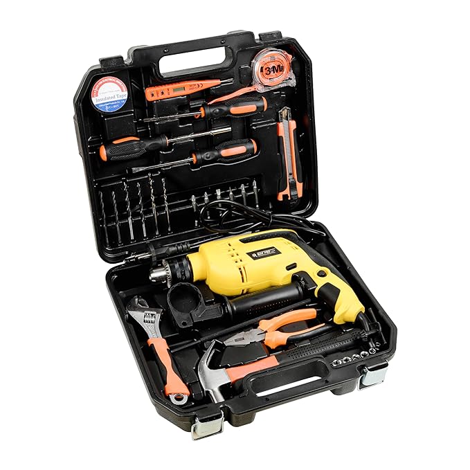 Spartan 34 In 1 Heavy Duty Hand Tool Kit With 13mm,650W Powerful Impact Drill Machine | Screwdrivers, Bits, Hammer, Wrench, Plier, Cutter, Measuring Tape, Tester & Storage Case (Pack of 1,Multicolor)