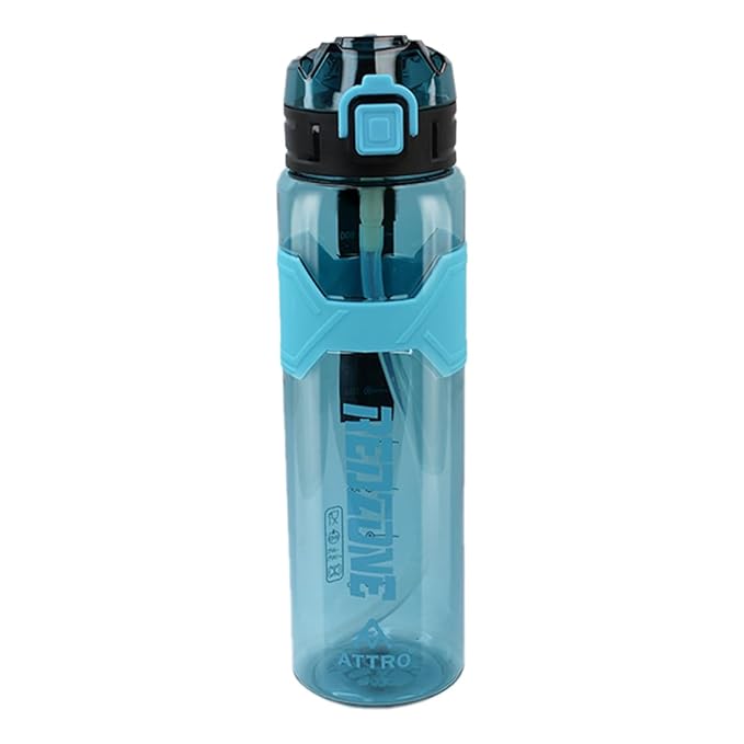 [Apply Coupon] - Attro Squad Sports 1000ml Water Bottle with Flip Top Lid, Hand Strap & Straw BPA Free Leak Proof Ideal for Gym Workout, Outdoor, School & Office - Light Blue