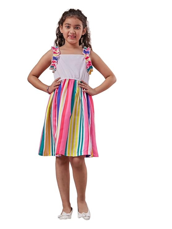 Pspeaches Chic Girl's Striped Shoulder Straps Fit Flare Dress Effortless Style for Trendy Teens Fashion Casual Chic Dress