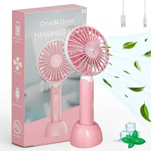 One94Store Portable USB Fan  -  Rechargeable 1200mAh Battery, Up to 6 Hours Working Time, 3-Speed Modes, Compact & Lightweight with USB Cable  -  Ideal for Home, Office & Travel (Pink)