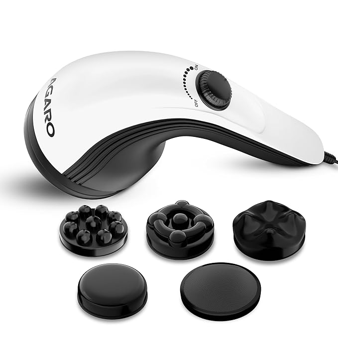 AGARO Atom Plus Electric Handheld Full Body Massager, 4 Massage Heads, Mesh Cover, Variable Speed Settings for Pain Relief and Relaxation, Back, Leg & Foot