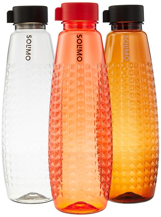 Amazon Brand - Solimo Plastic Water Bottles | Set of 3 | Break Proof | Freezer Safe | BPA Free | Leak Proof | 1 Ltr | Multicolor, Beta