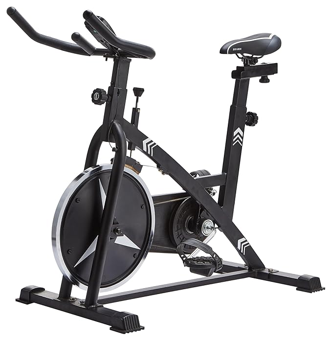 Amazon Basics Pro Spin Fitness Bike with 8Kg Flywheel, Adjustable Resistance | LCD Monitor | To & Fro, Up & Down Seat Adjustments | Home Workouts | Max User Weight: 100 kg