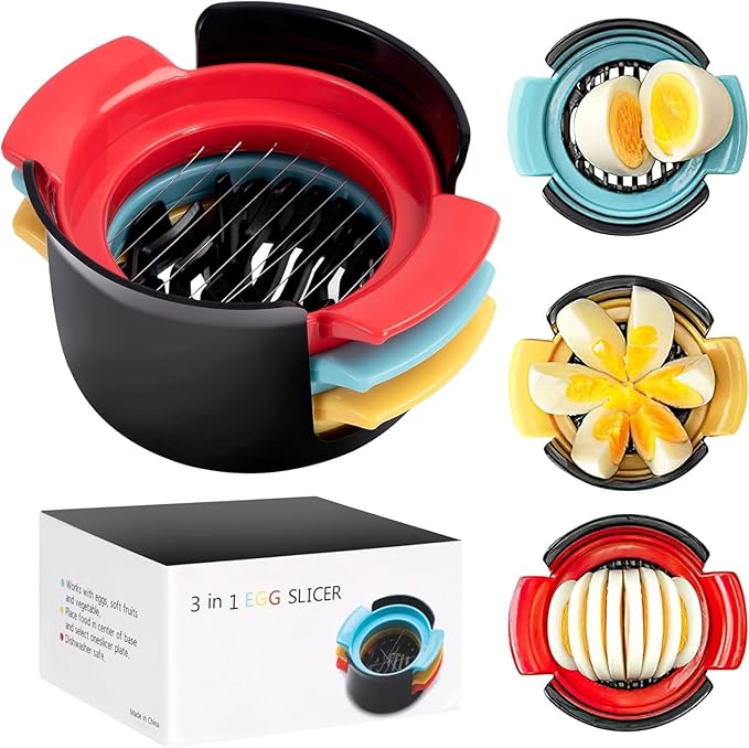[Apply Coupon] - KASQUE Eggs Cutting 3 in 1 Egg Slicer Stainless Steel Egg Cutter Multi Purpose Slicer Kitchen Tool Gadget for Eggs Fruit Salad Slicers