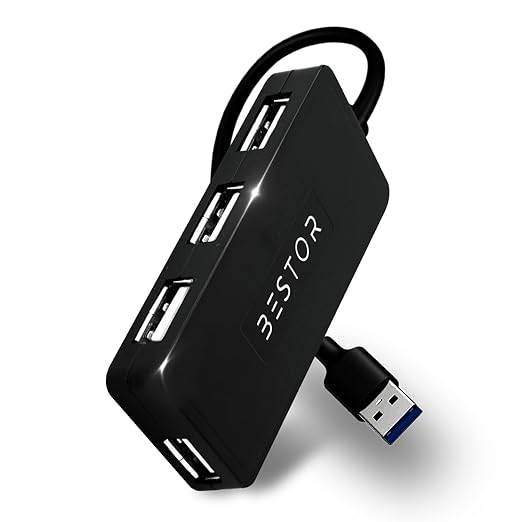 Bestor 4-in-1 USB Hub, 480Mbps High-Speed Multiport Dock with 0.9m Cable, Compatible with PC, Laptops & USB Devices  -  Black