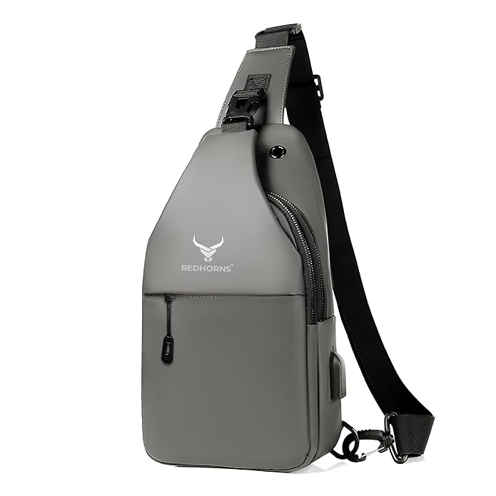 REDHORNS Waterproof Crossbody Chest Bag for Men and Women Fashion Sling Bag With Adjustable Shoulder Strap, Multipurpose Cross Body Backpack with 4 Pockets, USB Charging Port and Earphone Hole