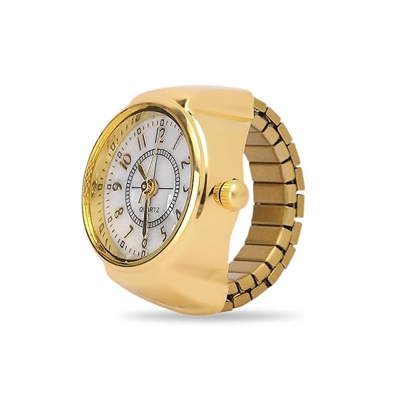 Fashion Frill Ring Watch For Women Stainless Steel Gold Plated Stylish Strachable Gold Ring For Women Girls Love Gifts