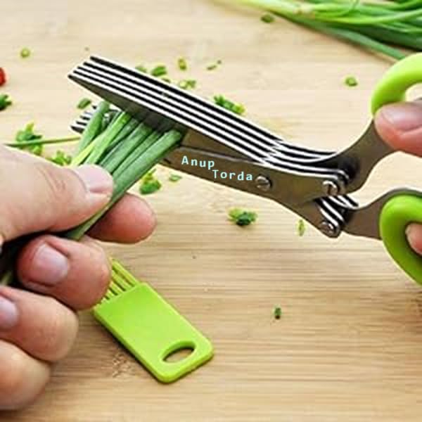 Anup Torda 5 Blade scissor Vegetable Scissor Cutter Slicer Paper Food Salad Herb Multipurpose Vegetable Cutter with Cleaning Brush (PACK OF 1)
