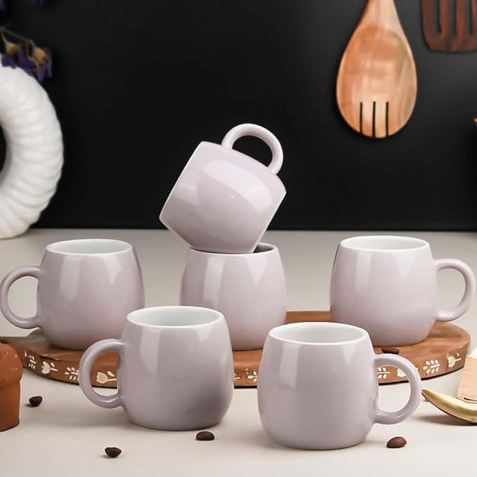 The Earth Store Solid Ovule Lavender Cup Set of 6 for Tea, Microwave and Dishwasher Safe, Perfect for Every Occasion Capacity - 190 ml Each