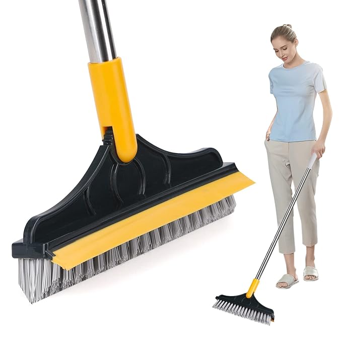 WAZDORF Bathroom Cleaning Brush With Wiper, 120° Rotate Floor Scrub Brush With Long Handle for Tiles, Home Kitchen Mop (2 in 1)