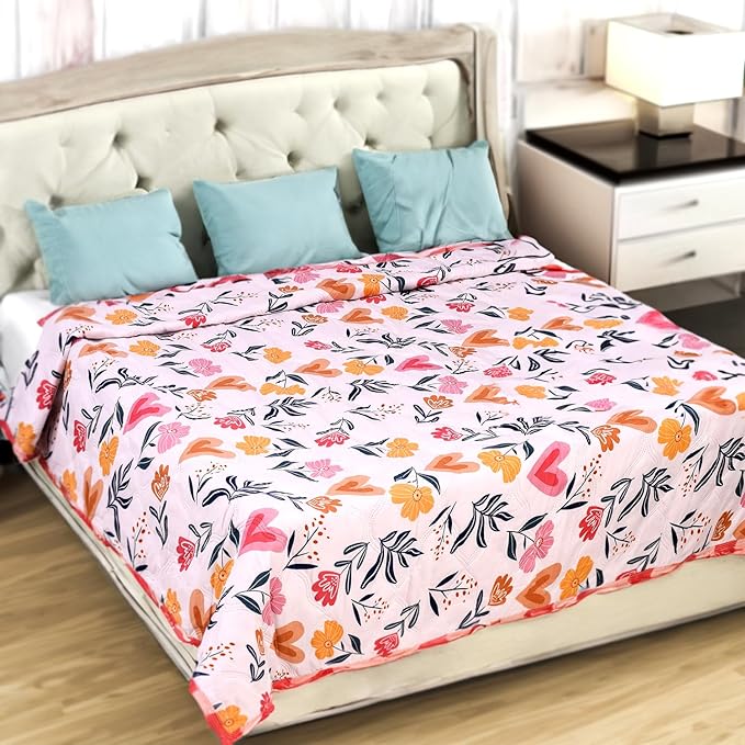 Status Contract Pure Cotton 120 GSM Reversible Soft Lightweight Printed Double Bed Blanket/AC Dohar/Skin Friendly Dohar-220x200 cm (RED)