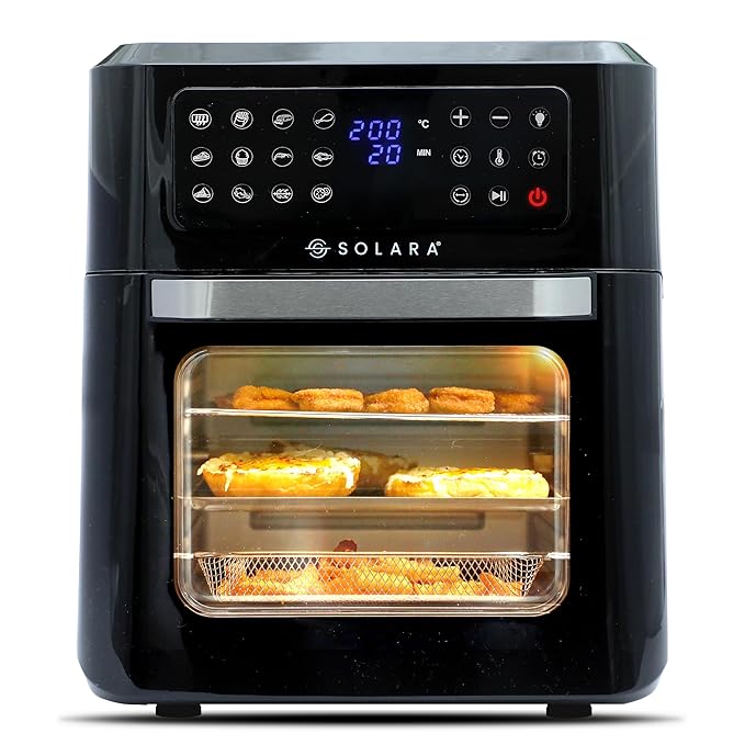 SOLARA 12L Air Fryer Oven for Home Kitchen, 1800W OTG Air Fryer Oven 12 Litre with 12 Presets, 6 Accessories, Grill, Roast, Bake, Reheat, AirFryer OTG, XX-Large, Recipe E-book, 1 Year Warranty, Black