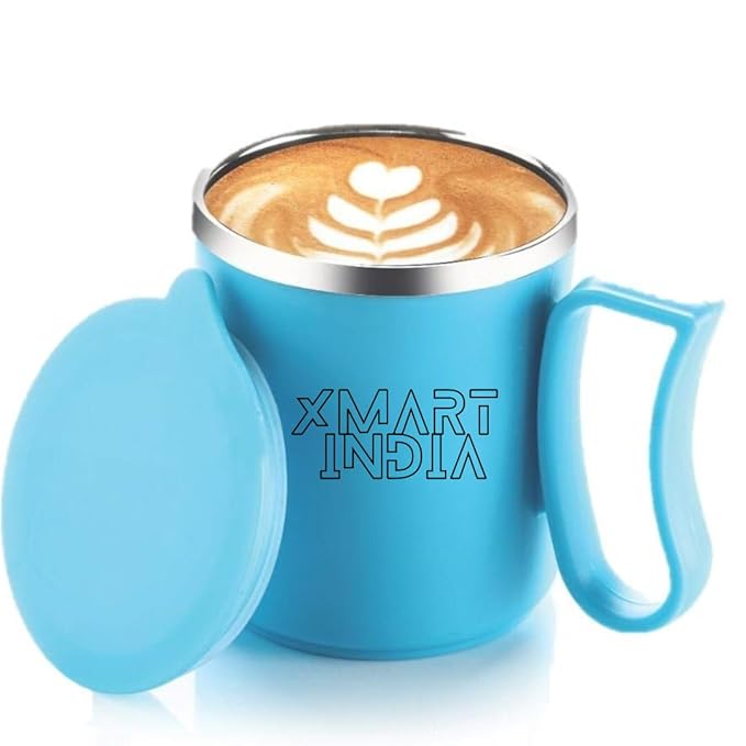 XMART INDIA Coffee Mug Vaccum Insulated Cup Comes with Styling Lid for Tea Milk Coffee Mug Inner Stylist Double Wall Cup for Home Office Restaurant Use Gift Pack of 1 Pic (Blue)