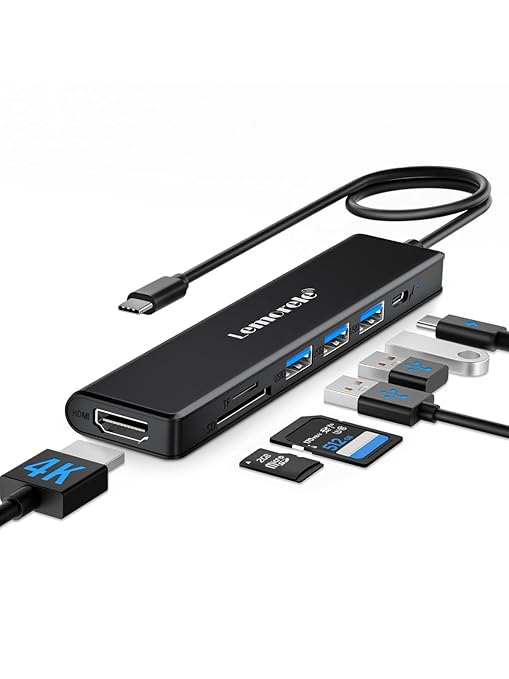 Lemorele USB C Hub 7-in-1 Type-C Hub with 4K HDMI, 1xUSB 3.0, 2xUSB 2.0 &TypeC 3.0, PD100W Port, SD/TF, Docking Station for Android Phones, iPad, Perfectly Compatible with MacBook Thunderbolt 3/4 Port