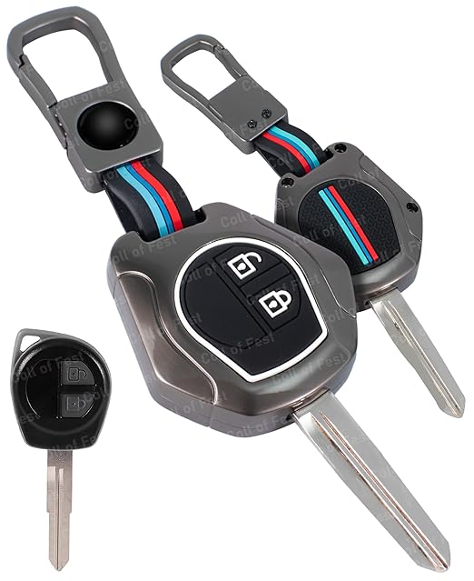 Coll of Fest Metal Silicon Key Cover Compatible with Maruti Suzuki S-Presso,Swift,SX4,DZire,Ignis,Alto,Vitara Brezza,Celerio,Ertiga,Ciaz,SCross,Baleno,Ritz 2 Button Key Visible in Low-Light Condition
