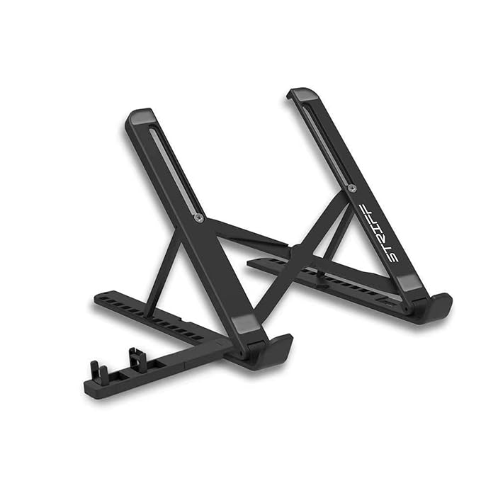 STRIFF Adjustable Anti Slip Multi Angle Adjustment Laptop Stand/Holder Portable Foldable Compatible with MacBook Notebook Tablet Book for Desk, Bed, Table with Mobile Stand (Black)
