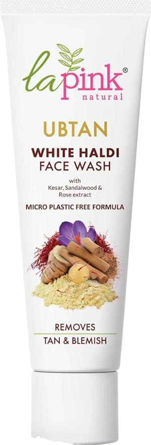 La Pink Ubtan Face Wash with White Haldi & Kesar | 100% Microplastic Free & 100% Soap Free Formula Reduces Blemish, Pigmentation, Dark Spot & Tan Removal | All Skin Types | 25ml