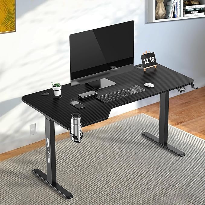 amazon basics Multipurpose Electric Wood Table Desk | Adjustable Height | Ergonomic | Sit & Standing Desk | Digital Display with Memory Preset Option (Black)