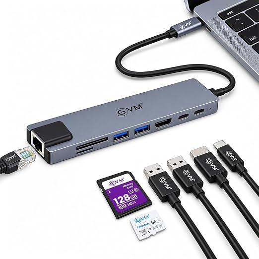 EVM 8-in-1 Type-C Docking Station - 4K HDMI, LAN, SD/TF Card Reader, USB 3.0/2.0-1 Year Warranty (EVM Multiport 8-in-1)