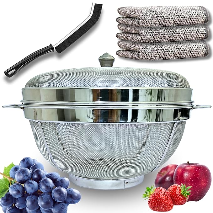 Large12 inch fruit basket with lid net cover | stainless steel fruits storage basket fruit basket for dining table vegetable storeg basket kitchen (LARGE 12 INCH)