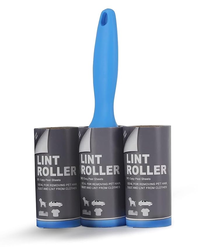 FLYNGO Sticky Lint Remover Roller for Clothes 180 Sheets Reusable Easy-Tear Pet Hair Remover Sheet Brush for Woolen Clothes, Sofa, Furniture, Sweater, Dust & Dirt - 3 Rolls 60 Sheets Each (Blue)