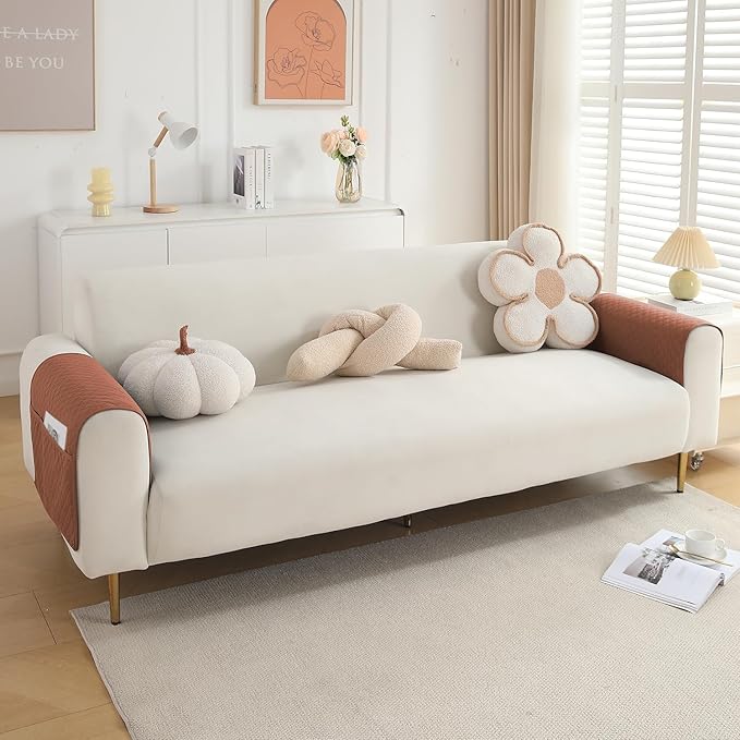 HOKIPO Polyester Quilted Sofa Arm Cover With Pockets, Brown, Pack Of 2 (1 Pair) (In-787-Br*2)